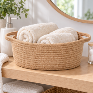 Customize Oval 100% Woven Jute Rope Eco-Friendly Rustic Multifunction Nursery <b>Toy</b> Organizer Storage <b>Basket</b> Handles Towels <b>Toys</b> - Product Image 4