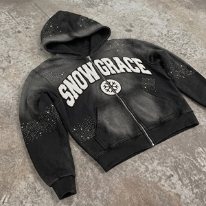 เสื้อแจ็คเก็ตผ้าฝ้ายฟลีซสำหรับผู้ชาย Snow Grace แบบมีฮู้ด ซิปหน้า ลายพิมพ์ตัวอักษร ทรงปกติ เหมาะสำหรับฤดูหนาว - Product Image 2