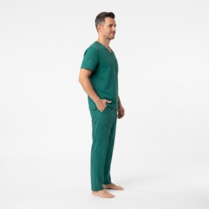 Ensemble de tenue médicale pour hommes : Haut à col en V et pantalon cargo, doux, respirant et extensible, pour le personnel infirmier - Product Image 3