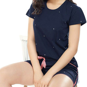 Conjunto de Camiseta y Pantalones Cortos para Mujer, Estilo Moderno 2025, Verano, Corte Ajustado, Secado Rápido, 100% Algodón con Pedrería, Venta al Por Mayor - Product Image 2