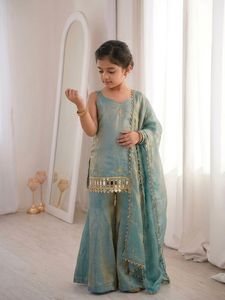 Stylish Mother Daughter Ethnic Combo Fendy <b>Silk</b> Sleeveless Outfit with Embroidery Sequence and Mirror Work Festive Collection - Product Image 3
