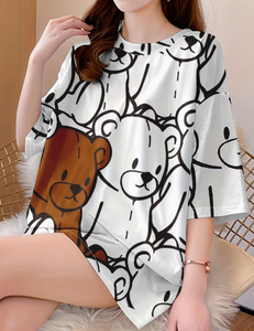 Plus Size Women's <b>Patchwork</b> Anti-Wrinkle O-Neck Pullover Short Sleeve 100% Cotton Casual Summer Knit Tee 380g Digital Printed - Product Image 6