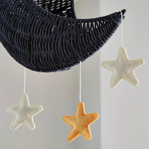 Celestial Dreams Black Rattan Crescent Moon Hanging <b>Decor</b> With Star Ornaments Nursery Wall <b>Decoration</b> Kids Room <b>Accessory</b> - Product Image 2