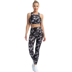 Women's Yoga Set 2-Piece Fitness Wear Sportswear Stand Neckline Drawstring Closure Elastic Waist Front Logo Quick Dry Breathable - Product Image 3