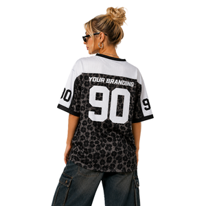 Maillot de football américain unisexe personnalisé par sublimation à imprimé léopard, avec nom et numéro, coupe oversize en maille, idéal pour l'été – Vente en gros - Product Image 4