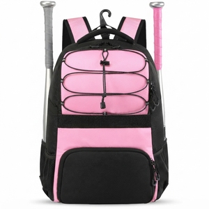 Mochila de nailon rosa y negra con bolsillos laterales de malla, capacidad de 30-40L, compartimento frontal con cremallera - Product Image 1