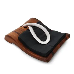 Modern Wooden Napkin Holder with Metal Ring <b>Black</b> <b>Cloth</b> Napkin Reusable Table Decoration Home Use Rectangle Shape Handmade - Product Image 1