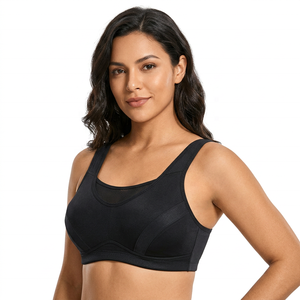 Soutien-gorge de sport pour femme à maintien élevé, noir, dos croisé, avec empiècements en mesh, séchage rapide, respirant, pour gym, yoga et fitness - Product Image 2
