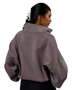 Sudadera de forro polar extragrande para mujer con cremallera de un cuarto, color liso, hombros caídos, manga larga, cuello alto, transpirable, para otoño - Product Image 4