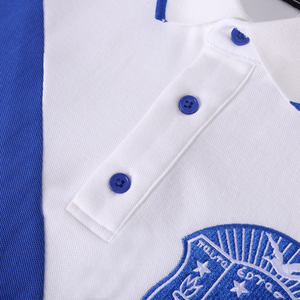 Camiseta Polo Zeta Phi Beta para Mujer, Blanca con Rayas Diagonales Azules, Logotipo Bordado, Manga Corta, Corte Regular, Estilo Preppy, Primavera Verano - Product Image 3
