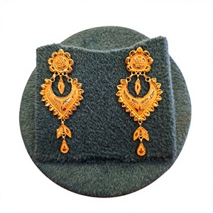 Exquisite 22K <b>Solid</b> Gold Drop Earrings Traditional Indian Chandbali Style Fine Jewelry for Women Handcrafted Filigree Gold Tops - Product Image 2