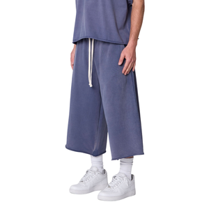 Pantalones Cortos de Forro Polar Azul para Hombre, Personalizados, de Pierna Ancha, Corte Holgado, Cintura Elástica con Cordón, Bolsillos Laterales, Estilo Casual Urbano, Venta al Por Mayor - Product Image 1