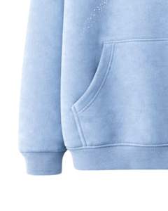 Sweat à capuche personnalisé bleu clair avec logo oiseau en strass, coupe oversize, en molleton épais, avec poche kangourou, style streetwear personnalisé - Product Image 2