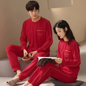 Couples Pajamas Set Spring Men's Long Sleeve Cotton High Quality Casual Sleepwear Women's Soft Breathable Family <b>Pyjamas</b> 2 Sets - Product Image 2
