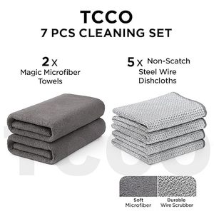 Juego de Paños de Limpieza para Cocina, 2 Toallas Mágicas de Microfibra Gruesas y 5 Paños de Alambre de Acero Anti-Rayaduras, Reutilizables y Absorbentes - Product Image 5
