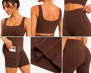 Conjunto de yoga para mujer con cuello cuadrado, shorts de ciclista de cintura alta, ropa deportiva para fitness y gimnasio - Product Image 5