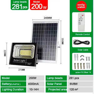 Projecteurs solaires extérieurs étanches IP67 de 15W à 500W, polyvalents et efficaces pour l'éclairage domestique, alimentés par énergie solaire - Product Image 3