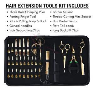 Kit d'outils pour extensions capillaires : Pince à micro-anneaux, Ciseaux de barbier ultra-affûtés, Boucles de tirage, Pinces bec de canard, Anneau de séparation - Product Image 2