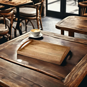 Bandeja de Servir de Madera de Mango de Alta Calidad con Asas de Metal, Bandeja Decorativa para el Hogar para Desayuno y Café de Decor World Expo - Product Image 1