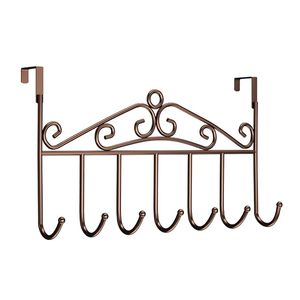 <b>Gold</b> Over-the-Door Hook Rack with Storage Basket 7 Hooks Metal Hanging Organizer for Bathroom Bedroom Kitchen - Product Image 6