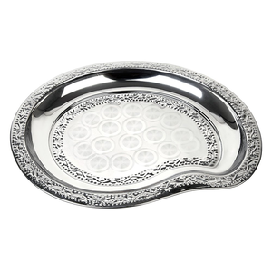 Plateau de service/assiette élégant en acier inoxydable en forme de mangue, motif argenté gaufré, pour rangement de vaisselle, à prix réduit - Product Image 1