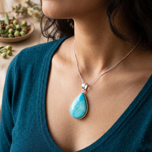 Mode faite à la main Turquoise pierre argent plaqué poire forme pendentifs bohême laiton pour fête pour femmes filles direct inde - Product Image 1