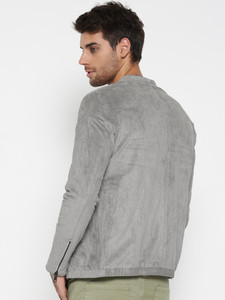 <b>Men's</b> Gray <b>Suede</b> Zipper <b>Jacket</b> Turn-down Collar Casual Autumn Wear Regular Fit Solid Color Slim Style - Product Image 1