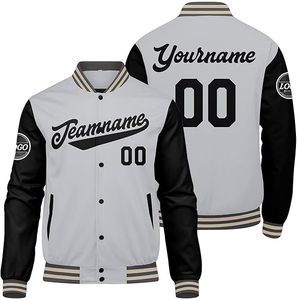Blouson universitaire gris personnalisé pour homme, style baseball, hiver, boutonné, col montant, vintage, service OEM, vente en gros, logo personnalisé vierge - Product Image 2
