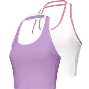 Factory Price 2 Pack Plus Size <b>Women's</b> Casual Crop <b>Top</b> Contrast Trim Sleeveless <b>Halter</b> <b>Neck</b> Spandex Woven Material Heat Feature - Product Image 1