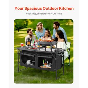 Stazione di Cottura Portatile in Alluminio Leggero, 3 Altezze Regolabili, Tavolo da Cucina Pieghevole per Campeggio e Uso in Cucina - Product Image 2