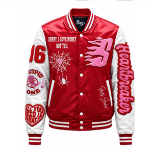 Veste universitaire rouge pour homme avec manches blanches, patch Heartbreaker brodé, style preppy, col rabattu, matière polyester - Product Image 2