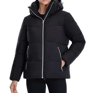 Veste matelassée color block de qualité supérieure pour femme, col montant, manches longues, manteau d'hiver épais en polyester rembourré avec fermeture éclair - Product Image 3
