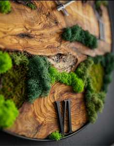 Olive Wood Moss Wall <b>Clock</b> Rustic Natural Wood Preserved Nature Decor Handmade Home Decor Wall <b>Clock</b> - Product Image 3