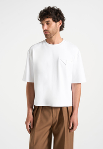 T-shirt en jersey de coton blanc pour homme, manches courtes, col rond, coupe classique, couleur unie, avec poche - Product Image 3