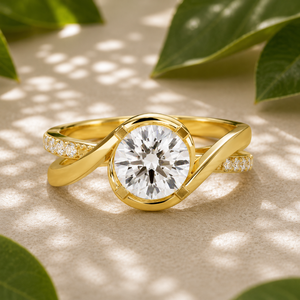 Bague de fiançailles croisée en or massif 14K avec diamant de laboratoire rond certifié IGI, alliance torsadée pavée, bijoux en gros - Product Image 1