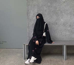 Best Selling Handmade <b>Black</b> Embroidered Cuff Abaya Regular Fit <b>Long</b> <b>Sleeve</b> Floor Length Eid Breathable Middle East <b>Dress</b> Women - Product Image 6