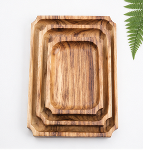 Handmade Durable Polished Eco-Friendly Acacia Wood <b>Serving</b> Tray <b>Set</b> Natural Rectangular Food <b>Serving</b> Platters - Product Image 3