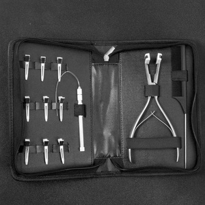 Professional Stainless Steel Black Hair Extension Tool Kit Micro Bead Loop Needle <b>Crochet</b> <b>Hook</b> Pliers Set Zipper Case for - Product Image 1