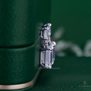 IGI Certified Emerald Cut Lab Created Diamond Multi Stone Drop With Round Diamond <b>Earrings</b> Elegant Gold Jewelry for Your Wife - Product Image 3