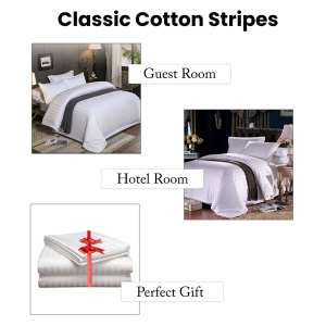 Sábana individual de satén a rayas 100% algodón, 210 hilos, blanca, 60x90 pulgadas, con una funda de almohada, la más vendida, disponible para la venta. - Product Image 6