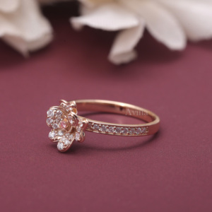 IGI Certified Lab Grown Round Diamond Flower Ring 18K Rose / White And Yellow Gold <b>Pink</b> & White Diamond Floral Ring for Women - Product Image 2