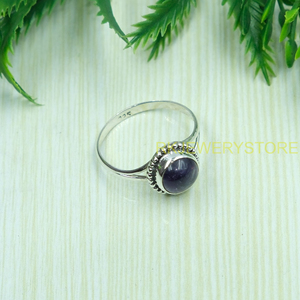 แหวนเงินแท้ 925 ประดับพลอยอเมทิสต์ธรรมชาติทรงกลมแบบคาโบชอง สีม่วง สำหรับผู้หญิง ของขวัญคริสต์มาส - Product Image 6
