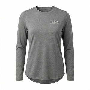 T-shirt à manches longues et col rond pour femme North Approach, gris uni, respirant, en polyester, vêtements de sport - Product Image 1
