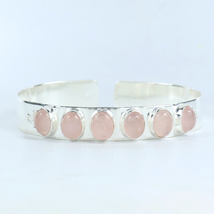 Wholesale Handmade 925 Sterling Silver Natural Rose Quartz Gemstone Multi <b>Stone</b> Oval Cabochon Statement Cuff Bangle <b>Bracelet</b> - Product Image 4