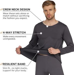 Herobiker Conjunto de ropa interior térmica gris de manga larga con cuello redondo para hombre, de secado rápido, ajuste deportivo, ropa de invierno - Product Image 4