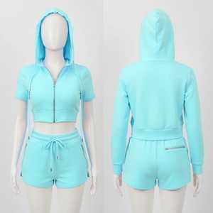 Women Lightweight Crop Hoodie <b>Shorts</b> Set Casual Two Piece Outfit Breathable Fabric Comfortable <b>Lounge</b> Wear Summer Clothing - Product Image 6