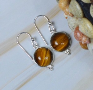 Wholesale Natural Tiger Eye Triple Stone <b>Earrings</b> 925 Sterling <b>Silver</b> Handmade Round Faceted Tiger Eye Drop <b>Dangle</b> <b>Earrings</b> - Product Image 3