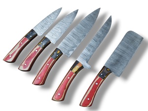 Ensemble de couteaux de chef en acier Damas à cinq pièces Nordic Forge, manches en bois Pakka, fabrication artisanale OEM personnalisée, ensemble de couteaux de cuisine avec sac de transport - Product Image 2