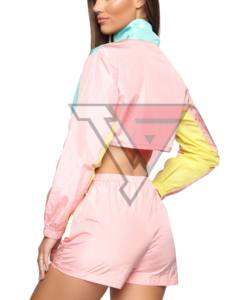 Conjunto corto de chaqueta corta con cremallera y cortavientos ligero personalizado para mujer, chándal de nailon impermeable personalizado al por mayor para mujer - Product Image 5