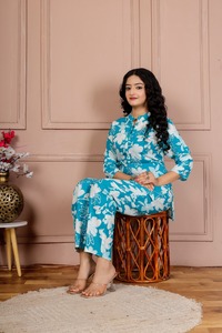 Floral Print Cotton Salwar Kameez Set Three Quarter Sleeve Regular Fit Ankle Length Casual Wear <b>Women</b> India Pakistan <b>Uk</b> Fashion - Product Image 2